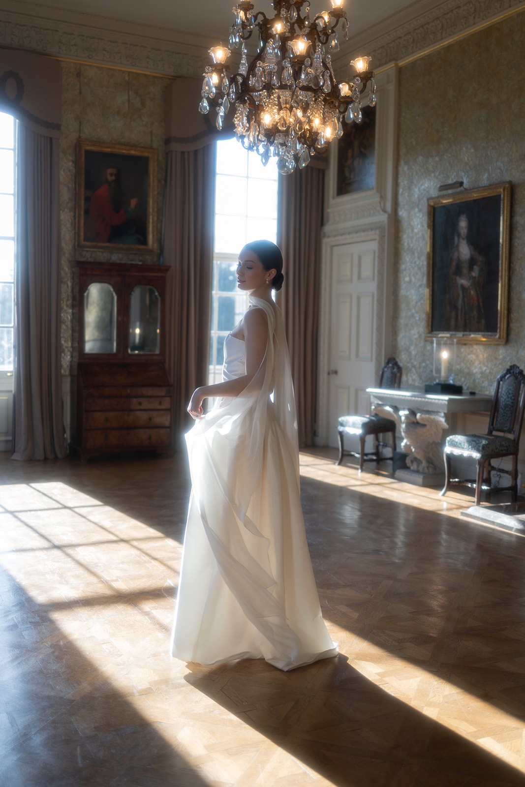 Bride at Stansted Park wedding venue in hampshire, slick bun hairstyle by Sabrina Duparcq Hair Artistry